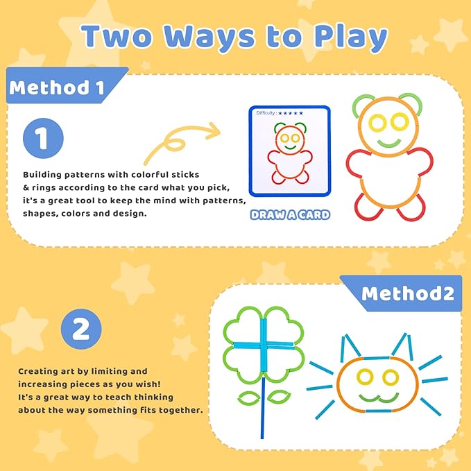 142pcs Wooden Pattern Blocks Montessori Smart Sticks Wooden Tangram Puzzle STEM Toy Activities Preschool Brain Teaser Montessori Toys Gift for 3 4 5 Years Old Kids Boys Girls