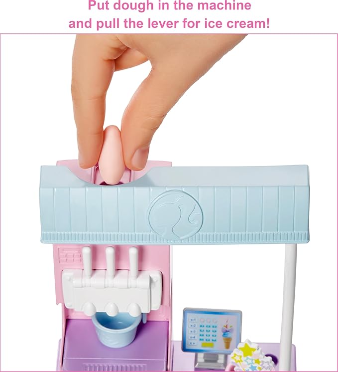 Barbie Careers Playset, Ice Cream Shop Set with Blonde Fashion Doll, Ice Cream Machine, Molds, Dough & Accessories