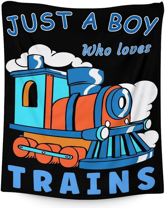 Train Throw Blanket for Men - Furry Comfort Flannel Throws - 60"x80" Inches Twin Size for Decorations - Black Vintage Train Blankets Gift