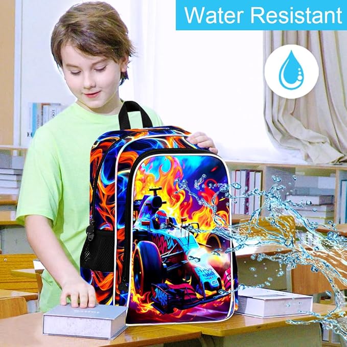 3Pcs Cars Backpack for Boy, 17" Hot Wheels Bookbag for Elementary Preschool Kindergarten, Kids Fire School Backpacks with Lunch Box (Red)