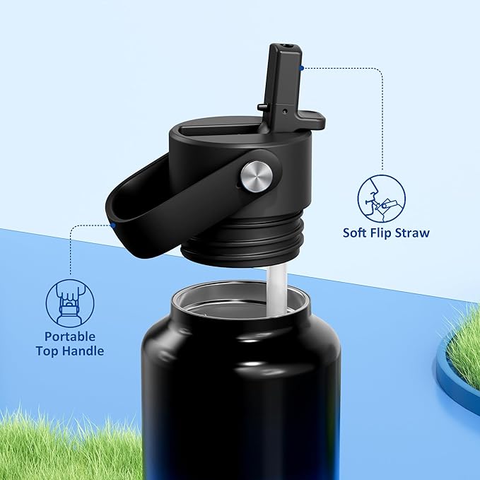 POWCAN 18 oz Water Bottle with Straw: Leakproof Lid, Cold for 24H, Hot for 10H, Flex Cap, Vacuum Stainless Steel Water Bottle for Travel, Sport, Gym, Camping, School, Teens (Twilight Night)