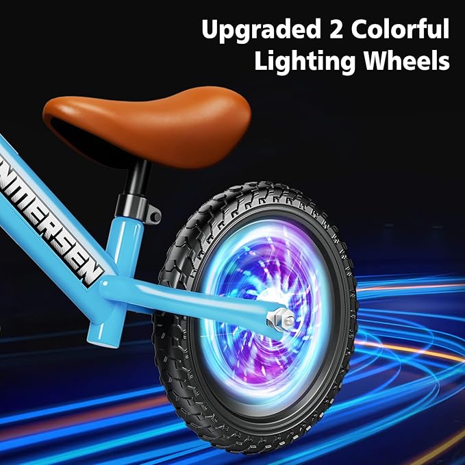 Colorful Lighting 12 Inch No Pedal Balance Bicycle Bike for Kids,Age 24 Months to 5 Years Old Lightweight Steady Balancing Bike with Adjustable Handlebar&Seat,Birthday Gift for 2 3 4 5 Year Old.