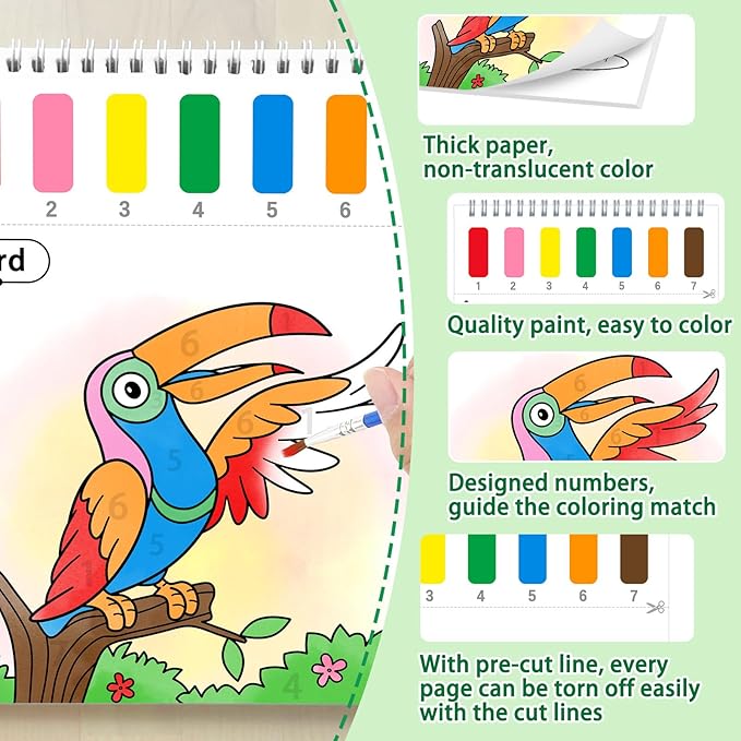 Paint with Water Coloring Books for Toddlers,Animal Theme Mess Free Watercolor Painting Papers for Kids Water Color Paint Kit Art Craft Gift for Ages 1-3, 4-8