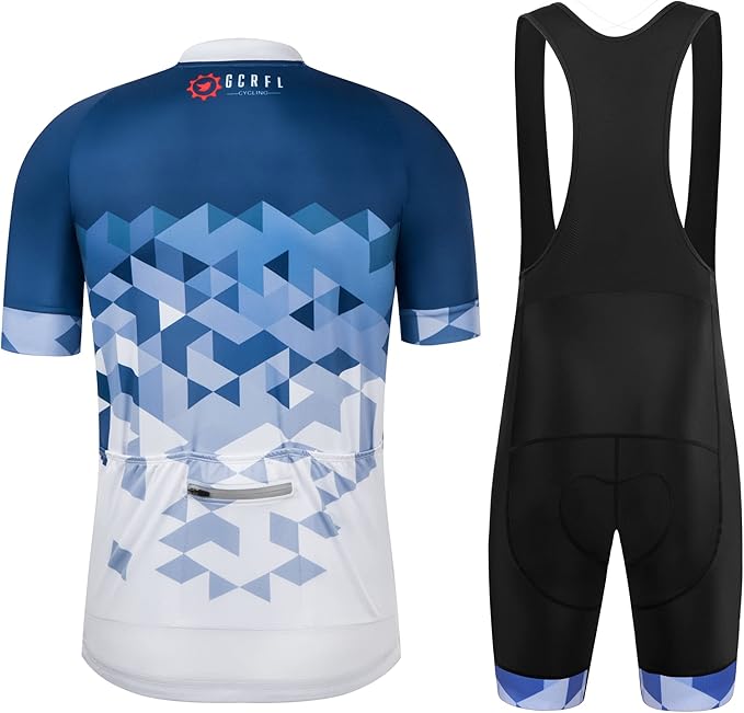 GCRFL Men's Cycling Jersey Set Road Bike Shorts Sleeves Jersey Zipper Pokcet Bib Shorts with Padded, Cycling Clothing kit Men