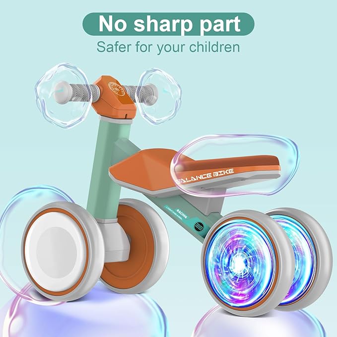 Baby Balance Bike for 1 Year Old Boys and Girls – Toddler First Bike with Colorful Lighting, 4 Wheels Safe Indoor Ride On Toy for 12-24 Months, First Birthday Gift
