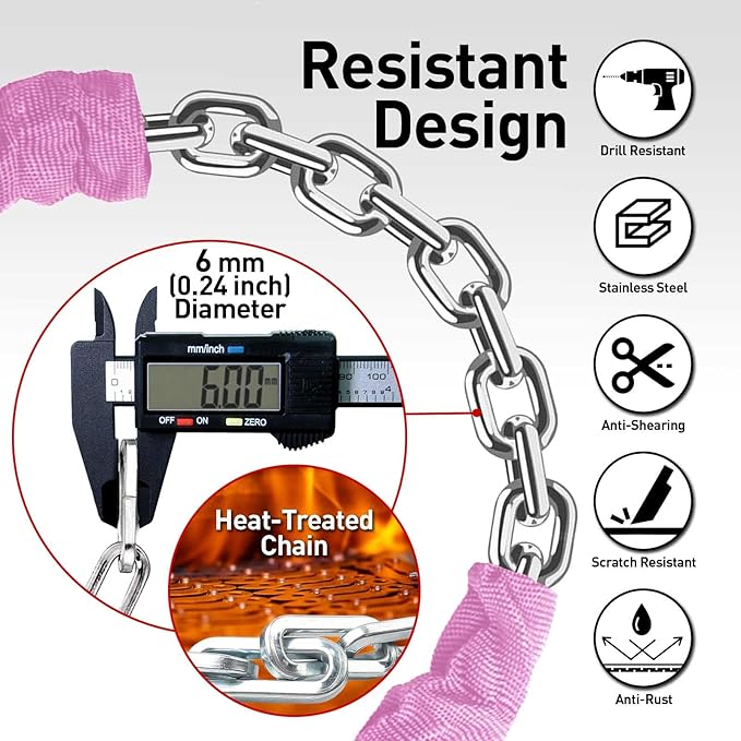 Bike Chain Lock Security 5 Digit Resettable Combination, 38.6 inches Heavy Duty Anti Theft Lock Chain for Bicycle, Motocycle, Scooter, Gate, Fence (Pink, 3.2ft)
