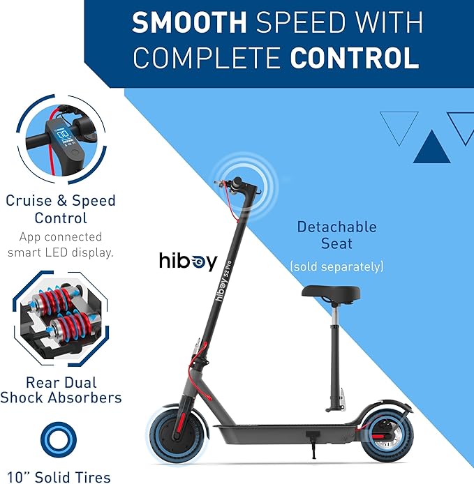 Hiboy S2 Pro/S2 MAX Electric Scooter, 500W Motor, 10" Solid Tires, 25-40.4 Miles Range, 19 Mph Folding Commuter Electric Scooter for Adults (Optional Seat)