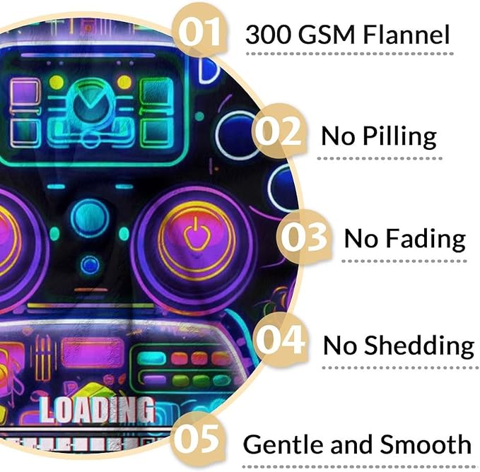 Gaming Blankets for Teenage Boys - Flurry Comfort Black Throws - 50" x 60" Inches Throw Size for Bed - Cool Gamer Blanket Gifts for Gamers