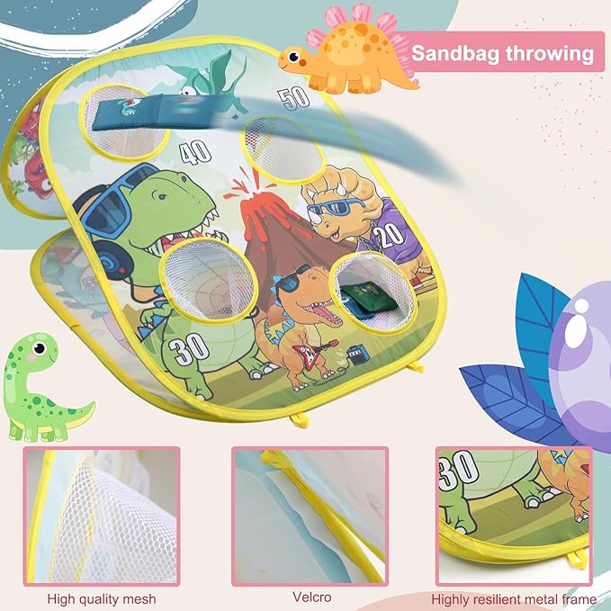 3 in 1 Bean Bag Toss Game Dartboard Set Foldable Pop Up Cornhole Board Balls, Bean Bags, Ball Tart Indoor Outdoor Toys for Kids Ages 3+, Birthday/Xmas Party Games