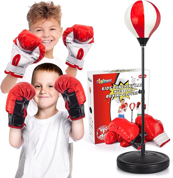 Punching Bag for Kids Included 2 Pack Boxing Gloves, Boxing Toy Sets with Height Adjustable Stand for Boys, Sports Gifts for Boys & Girls Age 5,6,7,8,9,10 Years Old