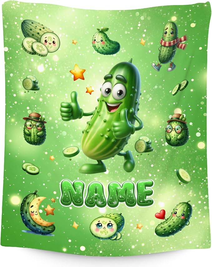 Pickle Blanket - Personalized Boys Girls Blankets Gifts for Pickle Lovers - Soft Flannel Kids Throw with Name for Couch, Bed, Room Decor, 4 Size
