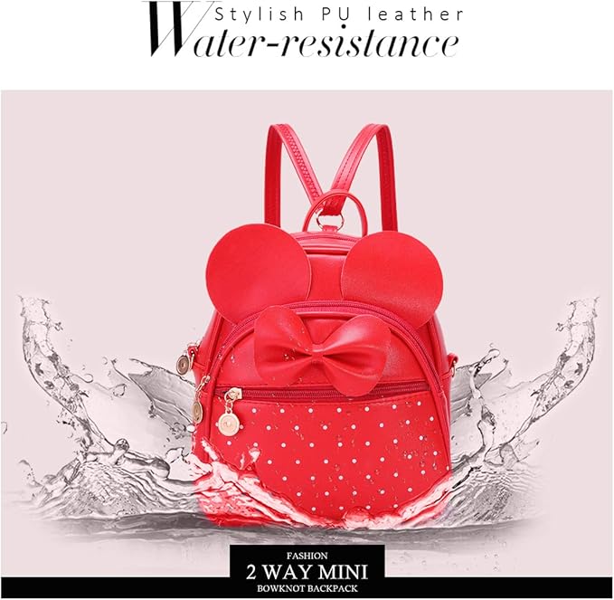 KL928 Girls Mini Backpack Bowknot Polka Dot Cute Small Daypacks Convertible Shoulder Bag Purse for Women