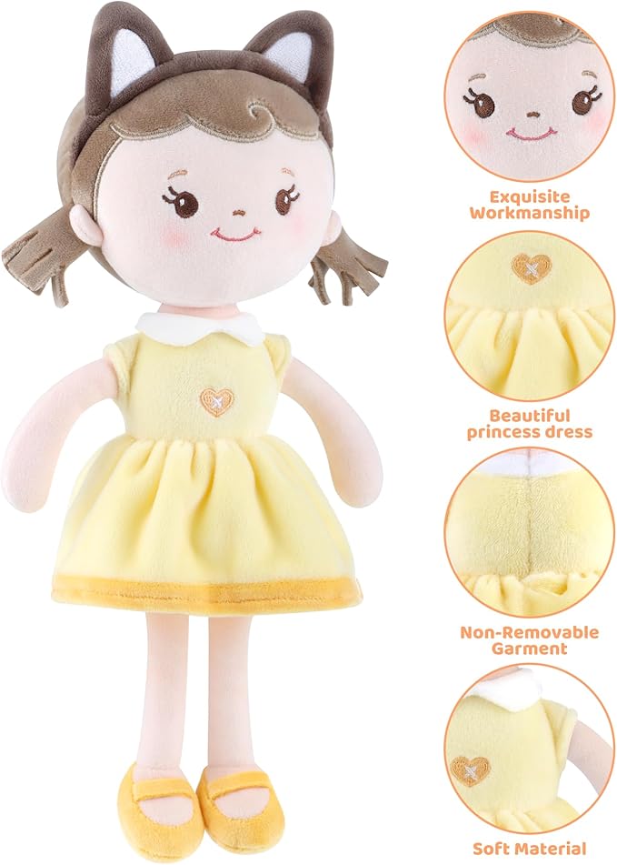 GAGAKU Soft Plush Baby Doll for Girls (12") - My First Baby Doll Gift for Girls, Toddlers & Infants, Machine Washable Rag Doll Toy - Puff Girl