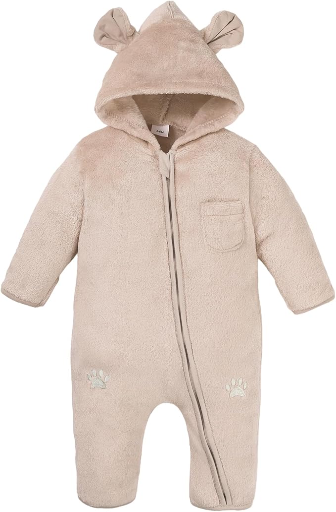 Newborn Snowsuit Baby Boy Bear Outfit Infant Girls Fleece Warm Jumpsuit Romper Winter Hooded Clothes