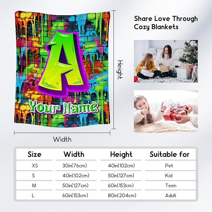 Custom Boys Blanket - Personalized Kids Blanket with Name - Graffiti Initial Gifts - 30"x40" Cozy Fleece Toddler Throws for Couch Sofa - Customized Gifts for Room Decor