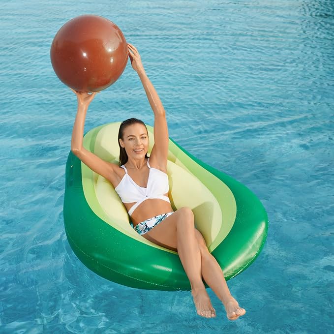 Jasonwell Inflatable Avocado Pool Float Floatie with Ball Water Fun Large Blow Up Summer Beach Swimming Floaty Party Toys Lounge Raft for Kids Adults (L)