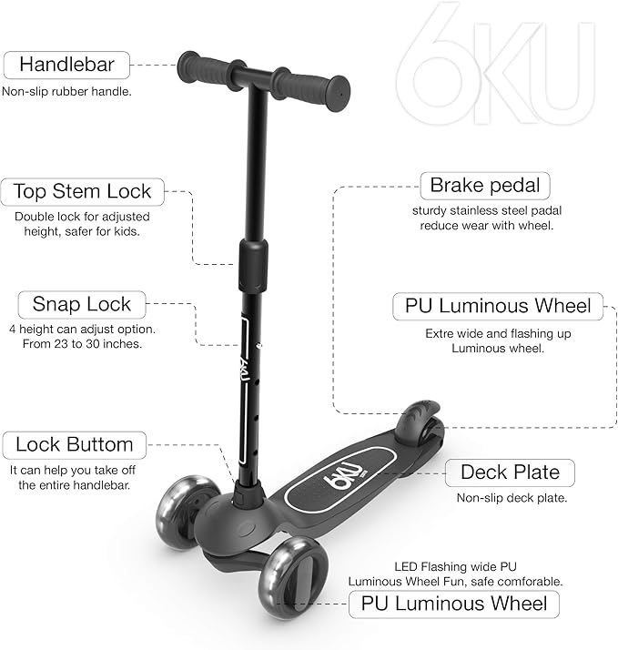 6KU Scooter for Kids Ages 3-10 with Flash Wheels, Kids Scooter 4 Adjustable Height, Toddler Scooter Extra-Wide PU LED Wheels, 3 Wheel Scooter for Kids for Girls & Boys Learn to Steer…