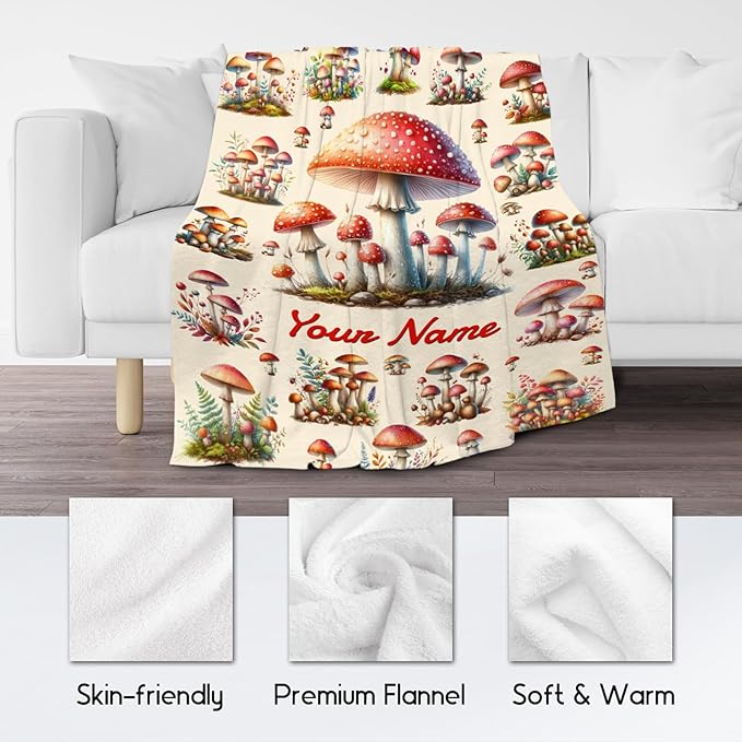 Kids Blankets Gifts Mushroom Blanket for Girls, Personalized Mushroom Gifts, 30"x40" Custom Cozy Fleece Throw for Girls Daughter