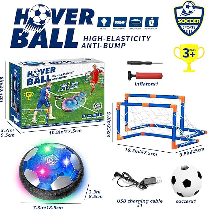 Hover Soccer Ball Set, Indoor Soccer Ball 4 in 1 Rechargeable Air Power Soccer with LED Lights and Foam Bumper Protection Gifts for Boys Girls 3 4 5 6 7 8-12 Year Old Kids