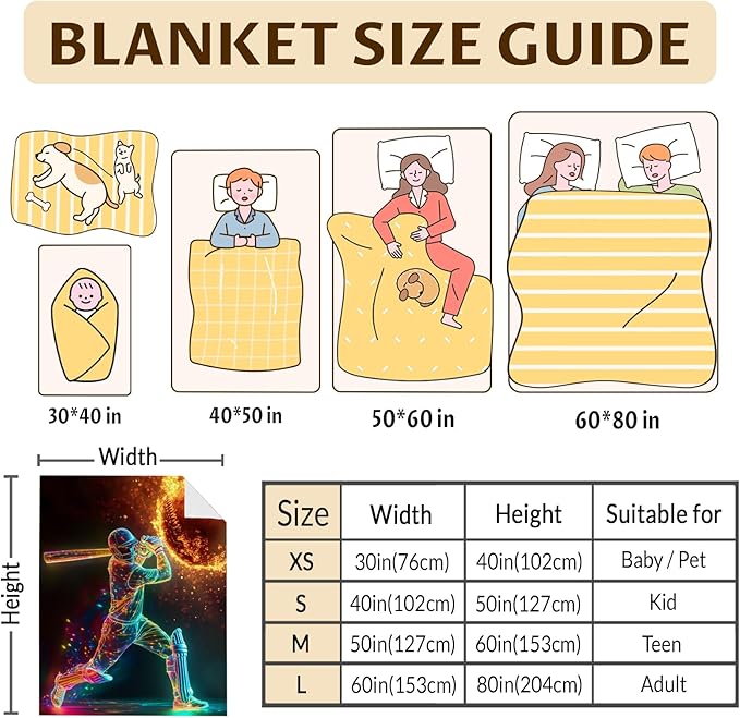 Baseball Blanket, Cool 80 x 60 Inches Soft Fuzzy Kids Blankets for Boys Men, Cozy Sports Theme Flannel Throws for Bed Living Room Decor, Camping, Travel, Baseball Club