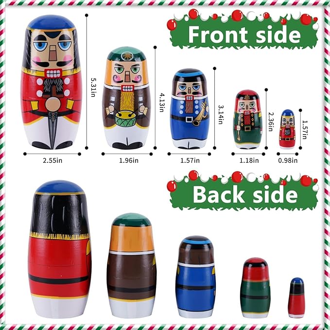 Chirstmas Russian Nesting Dolls, 2 Pack Wooden Handmade Nested Set Matryoshka Dolls, Russian Stacking Dolls Toys for Kids Toddlers Happy Chirstmas Home Decoration Gift(Snowman Nutcracker)