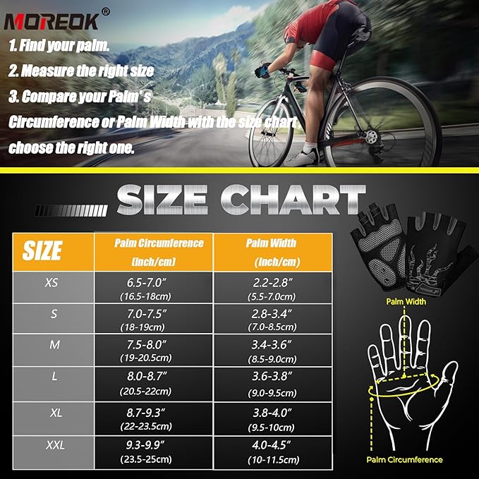 MOREOK Cycling Gloves Bike Gloves for Men/Women-[5MM Gel Pad] Half Finger Bicycle Biking Gloves for Cycling/Weight Lifting/Gym/Motorcycle/Rowing/Outdoor Sports