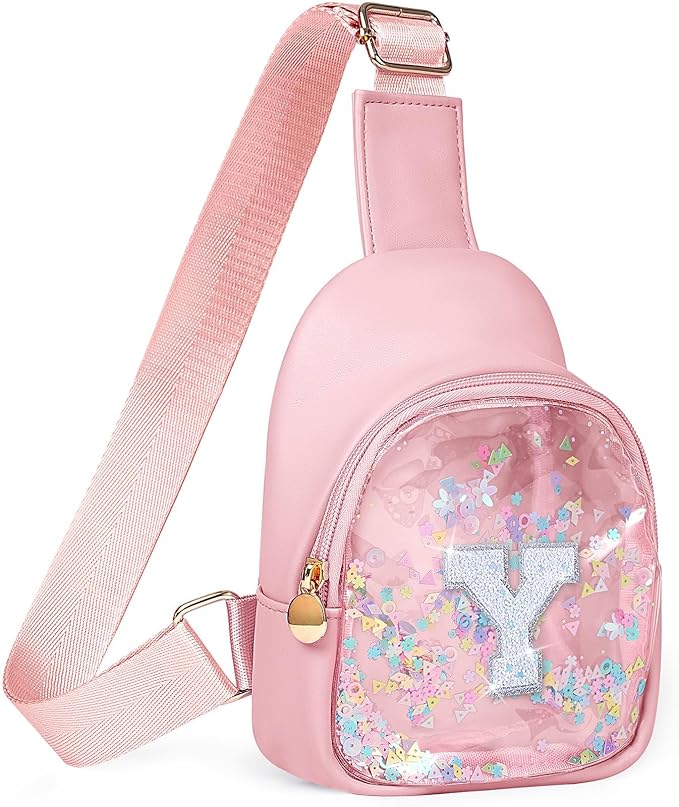 COSHAYSOO Pink Toddler Little Girls Purse 2 3 4 5 6 7 Year Old Kids Sling Bag Initial Crossbody Pouch, Stylish Trending Practical Useful Birthday Christmas Valentines Graduation Gifts Letter Y