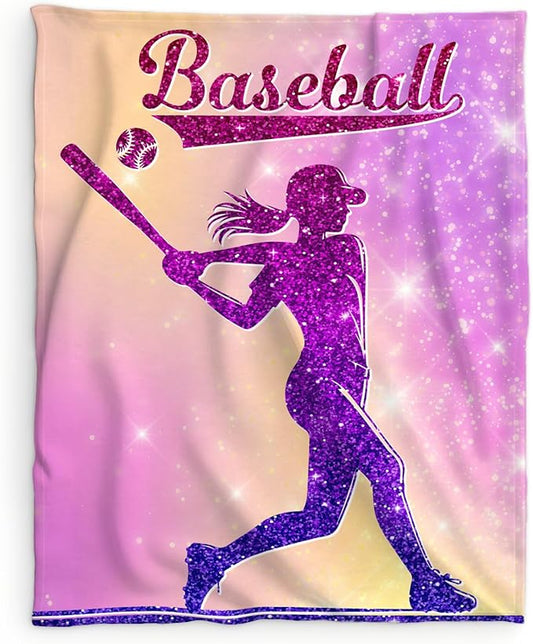 Baseball Blanket Gifts for Girls, 60x80 Inches Sport Throw Blanket for Women Kids Teens, Pink Soft Fuzzy Blankets for Couch Sofa Bed, Baseball Lovers Gifts