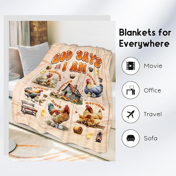 Chicken Blanket, Chicken Gifts for Women Adults Chicken Lovers, Kids Throw Blanket for Girls Boys, Inspirational Gifts for Women, Fleece Warm Cozy Throw Blanket Decorations for Bed, 50"x60"