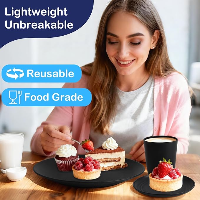 Kitchen Wheat Straw Dinnerware Set 40 PCS Dishes Sets for 8 Plastic Plates Reusable Dinner Plates Cereal Bowls Small Cups Dishwasher & Microwave Safe Unbreakable Dish Set for Picnic RV-Black