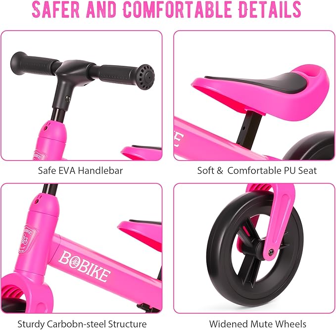 Bobike Toddler Balance Bike Toys for 1 to 4 Year Old Girls Boys Adjustable Seat and Handlebar No-Pedal Training Bike Best Gifts for Kids