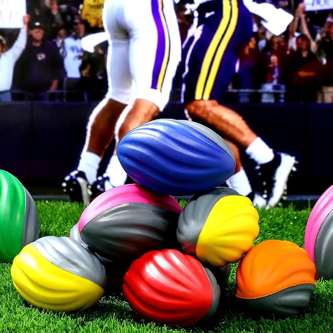 Jerify 12 Pcs Mini Footballs for Kids Spiral Foam Football Bulk 5 Inch Soft Small Waterproof Foam Ball Sports Birthday Toddler Football for Indoor and Outdoor Game (Classic Colors)