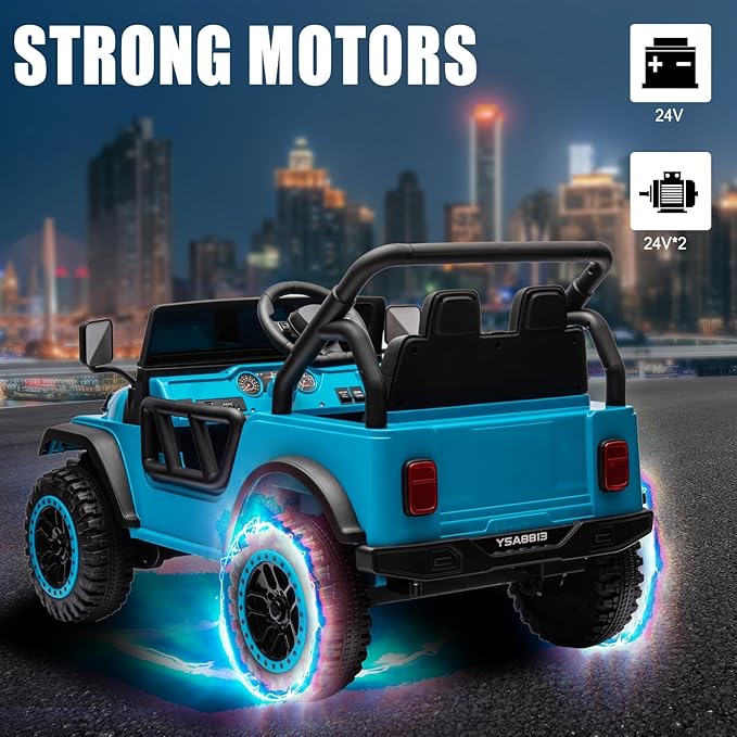12V Ride On Car Truck for Kids with Remote Control,1 Seater 4WD Battery Powered Ride On UTV Toys for Toddlers Boys Girls, Off Road Electric Vehicle to Drive w/Bluetooth, LED Lights, EVA Wheels, Blue