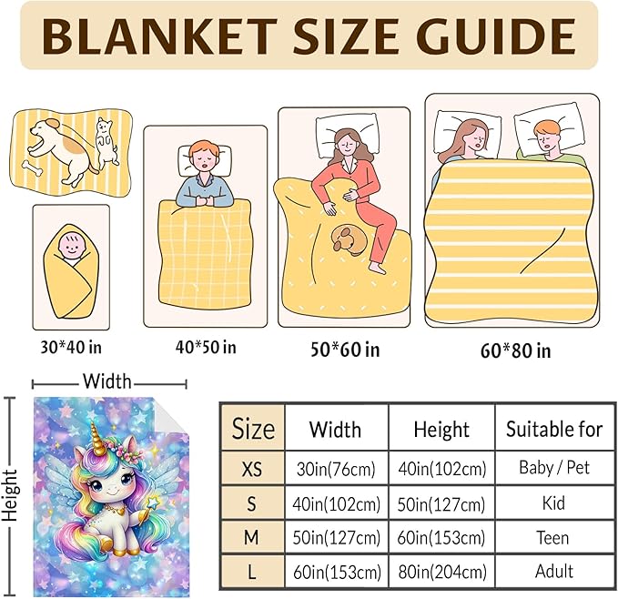 Girls Throw Blanket Unicorn Blanket for Girls 6-8 Gift for Kids Teens, Cozy Warm Flannel 50 x 40 Inches Throws for Sofa Trip Chair