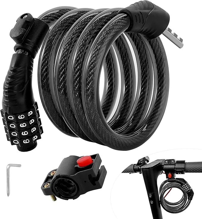 E Scooter Lock, Bike Combination Cable Locks Compatible with Xiaomi M365/Max/GXL/Ninebot/Segway/Motor/Bicycle Lock 4 ft Long/0.472In Scooter Anti-Theft Ideal 4 Digit/12 Steel Cable