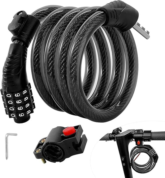 E Scooter Lock, Bike Combination Cable Locks Compatible with Xiaomi M365/Max/GXL/Ninebot/Segway/Motor/Bicycle Lock 4 ft Long/0.472In Scooter Anti-Theft Ideal 4 Digit/12 Steel Cable