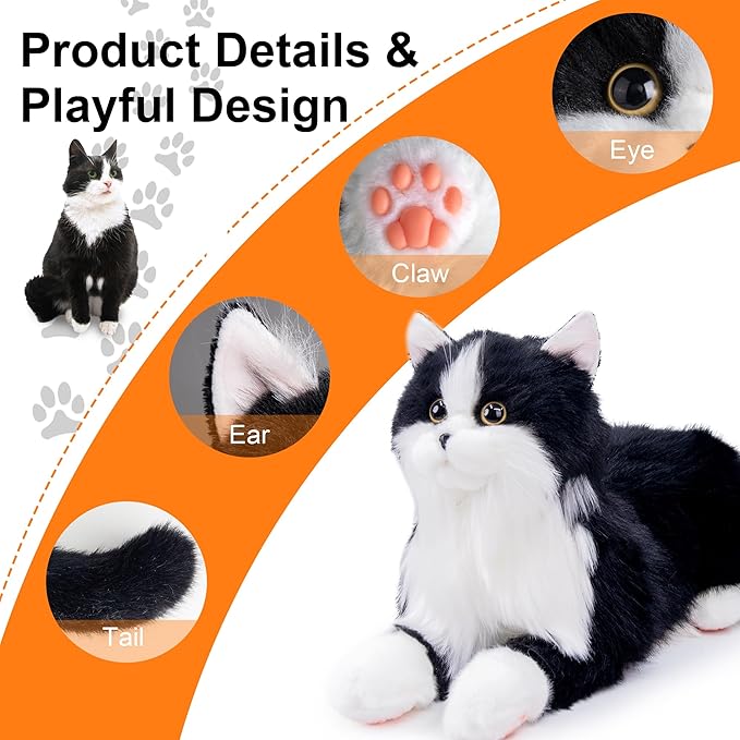 Chongker Stuffed Animals Handmade Cat Plush, Realistic Companion Pet, Black Cat