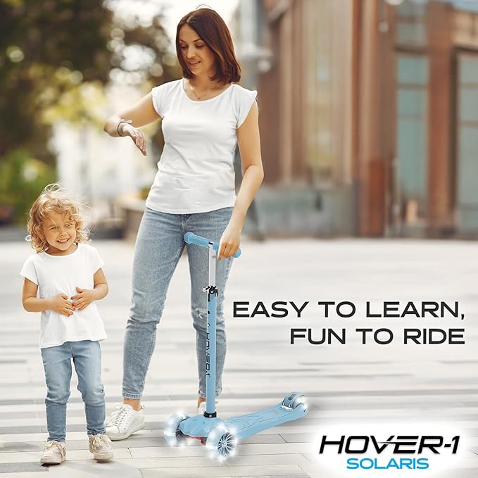 Hover-1 Solaris Kick Scooter with Multicolor Wheel Lights, 4.5” Front Wheels, Rear Foot Brake, and 110 Pound Weight Capacity