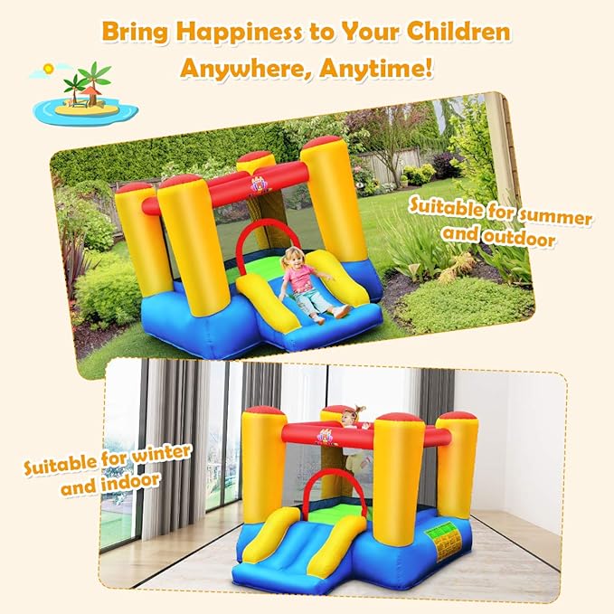 BOUNTECH Inflatable Bounce House, Bouncy House for Kids Indoor Outdoor Party Fun with Heavy Duty Jumping Area, Slide, Portable Toddler Bounce House with 480W Blower Included for Birthday Party Gifts