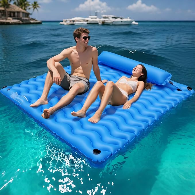 2-Person Inflatable Pool Float Adult, 71'' x 71'' Large Pool Lounger Float River Tube with Headrest, Adult Heavy Duty Pool Floats Mat for Swimming Pool, Raft for Pool Party, Lake, Beach, River