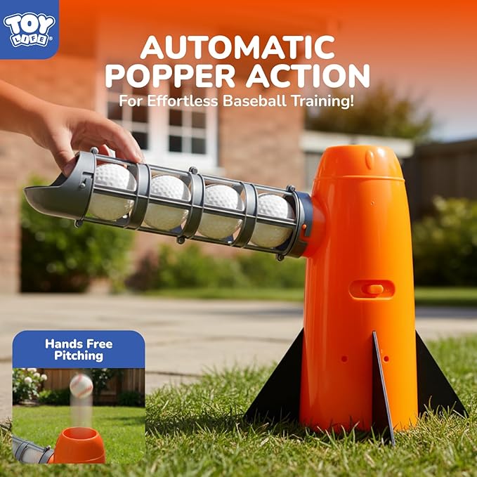 TOY Life Baseball Pitching Machine for Kids Training Tball Set– Toddler Pitching Machine Auto Launcher with 7 Balls, Bat & Sticky Gloves | Pop and Pitch Baseball Toy for Boys & Girls Ages 5-12