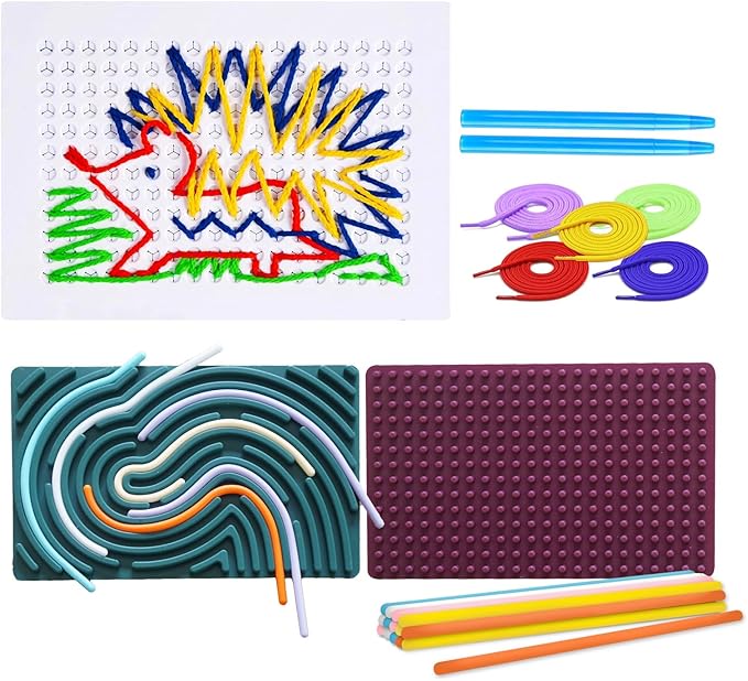 SENSORY4U Threading Sensory Activity Board – 3-Pack Fidget Toys for Kids and Toddlers – Fine Motor Skill Montessori Toy – Travel-Friendly Creative Play for Preschool Boys and Girls