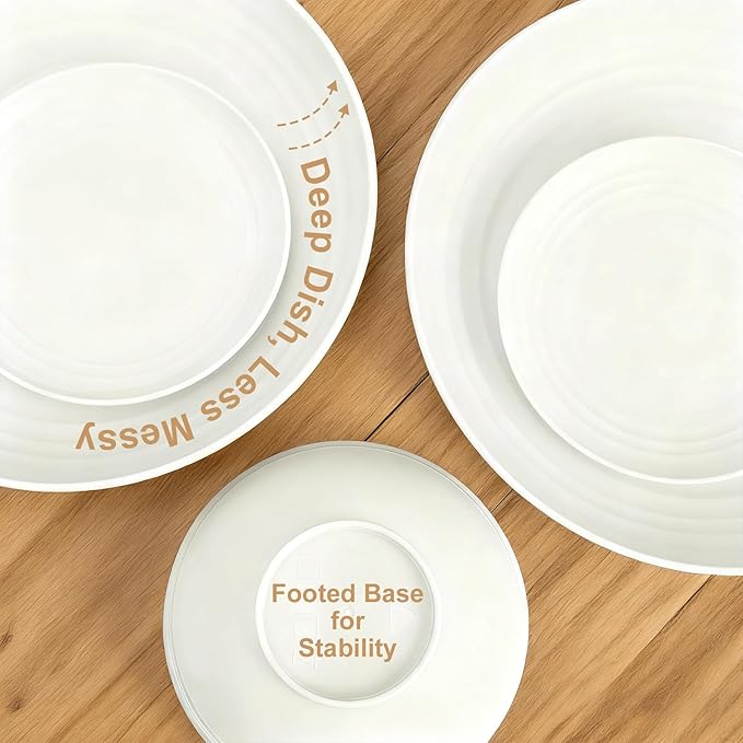 Plates and Bowls Sets for 8, Unbreakable & Lightweight Wheat Straw Dinnerware Sets 32 PCS, Microwave Safe Dishes Set for 8, Dinner Plate, Kitchen Cups and Bowls for Outdoor- White