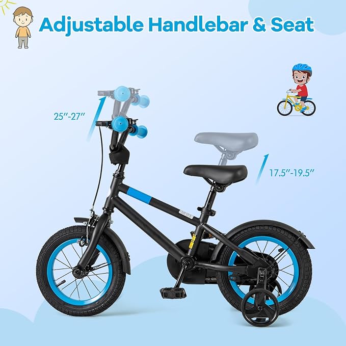 BABY JOY Colorful Macarons Kids Bike, 12 14 16 18 Inch Sporty Children's Bicycle with Training Wheels, Adjustable Handlebar & Saddle, Handbrake & Coaster Brake, Boys Girls Bike for 3-8 Years Old