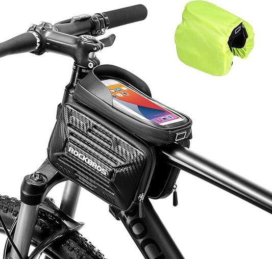 ROCKBROS Bike Phone Bag, Waterproof Bike Frame Bag for Phones Below 6.2"/5.8”, Bike Top Tube Phone Holder, Durable Bike Accessories for Cycling