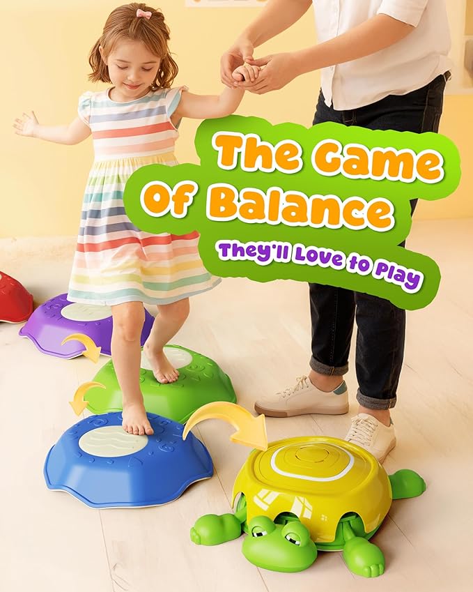 KOKODI Stepping Stones for Kids with Interactive Expression,LED Sensory Toys with Liftable Limbs & Expressive Face,Toddler Balance Coordinated Game,Indoor & Outdoor Playset for Kids Aged 3+