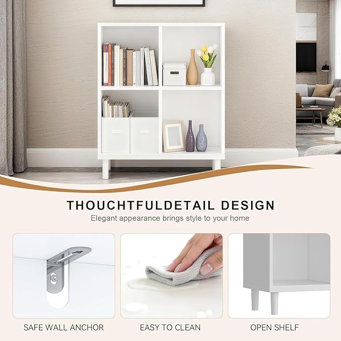 4 Cube Storage Organizer |Cubby Shelf | Small Book case |Small White Bookshelf| -Cubic Storage Cabinet（Storing Books,Toys & More Easy to Install）