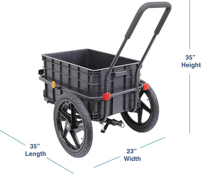 Xspec 2-in-1 Bike Cargo Trailer Pushcart, Bicycle Trailer with Removable Box and Waterproof Cover, Black, Pushcart Stroller with Tow Hitch and Removable Handlebar