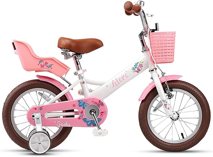 Glerc Sasha Girls Bike, 12-20 Inch Kids Bike for Ages 2-13 Years Old Children, Retro Vintage Style Kids Bicycle with Doll Bike Seat, Basket and Training Wheels, Multiple Colors