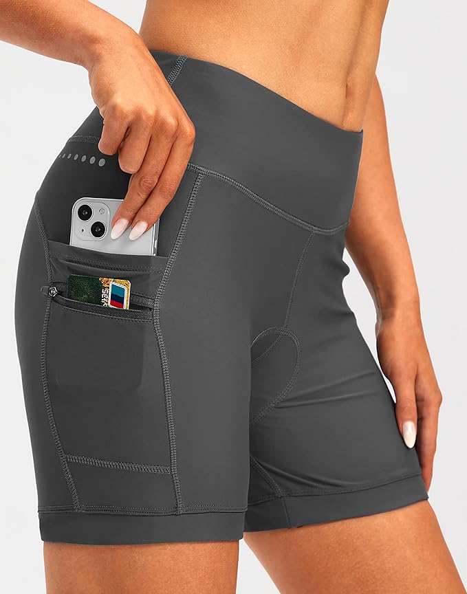 Women's 4D Padded Bike Shorts 5"/7" Riding Underwear Cycling Bicycle Road Biking Cycle Shorts for Women Zipper Pockets
